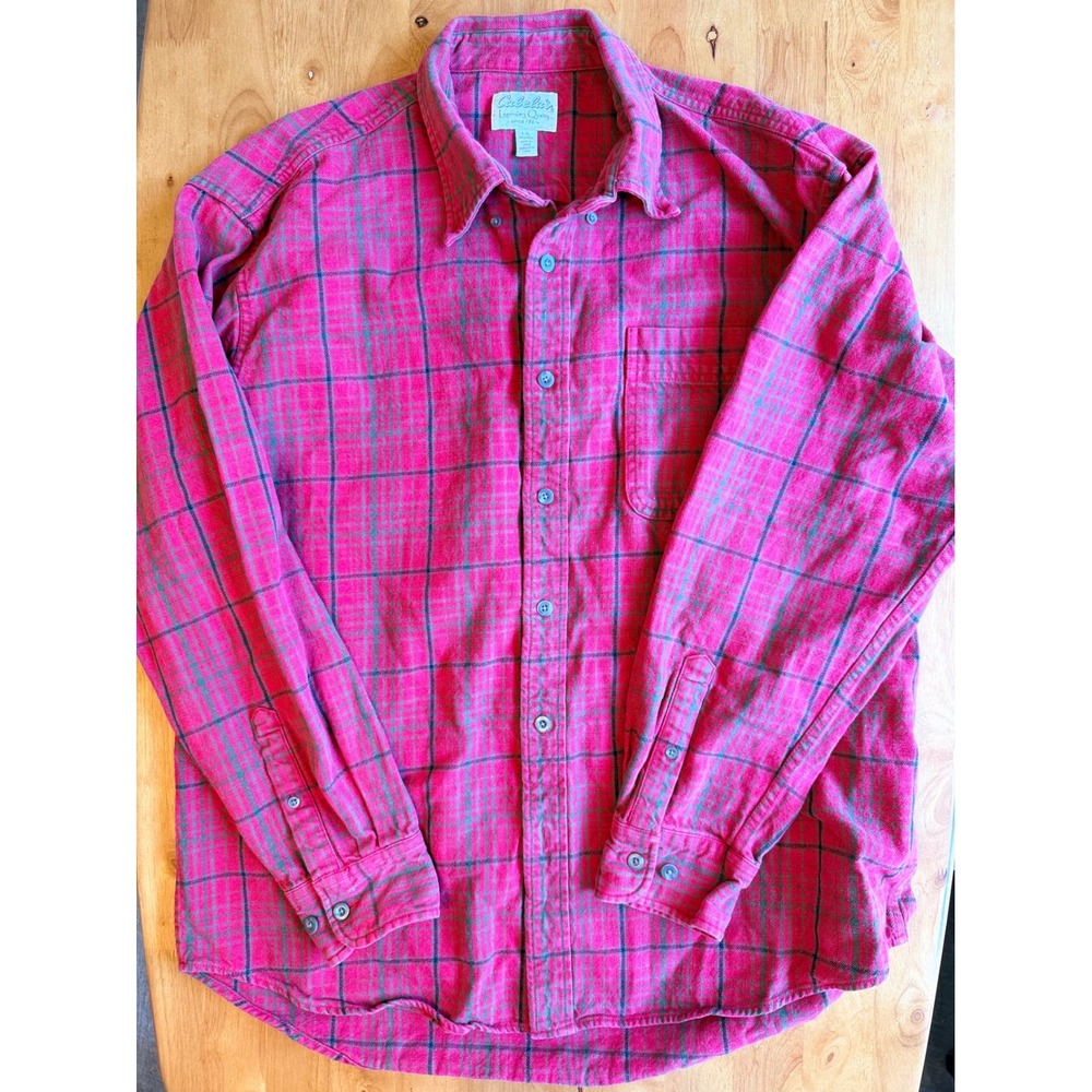 Cabelas Mens Large Red Green Plaid Flannel Button Down Shirt 100% Cotton 456